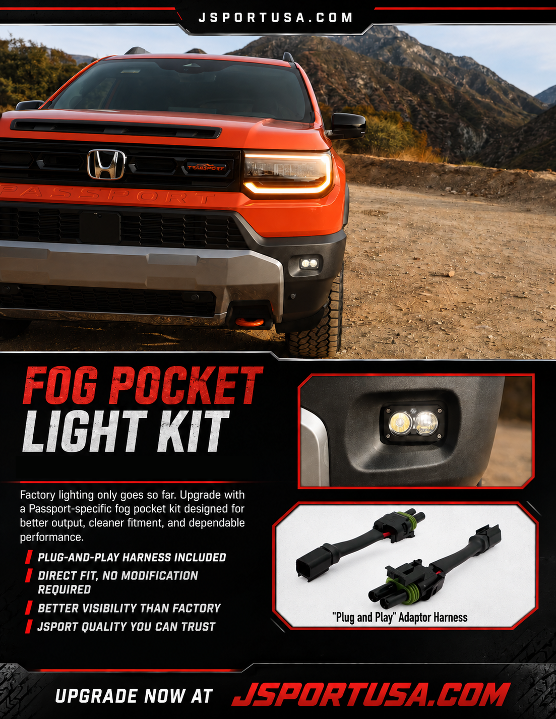 Fog Pocket Light Kit with Adaptive Plug & Play Harness by Jsport USA