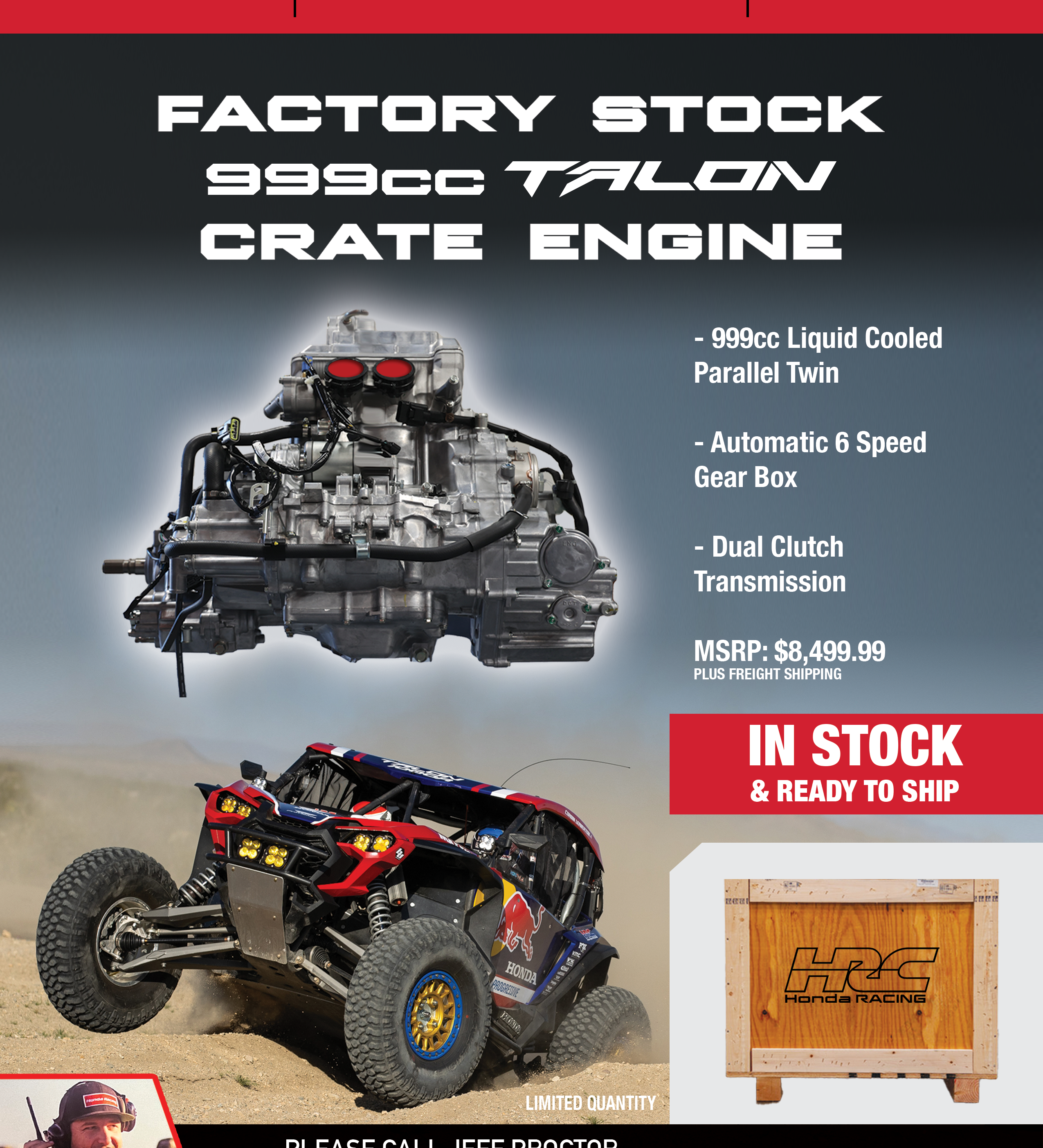 IN STOCK - Factory Stock Honda Talon 999cc Crate Engine